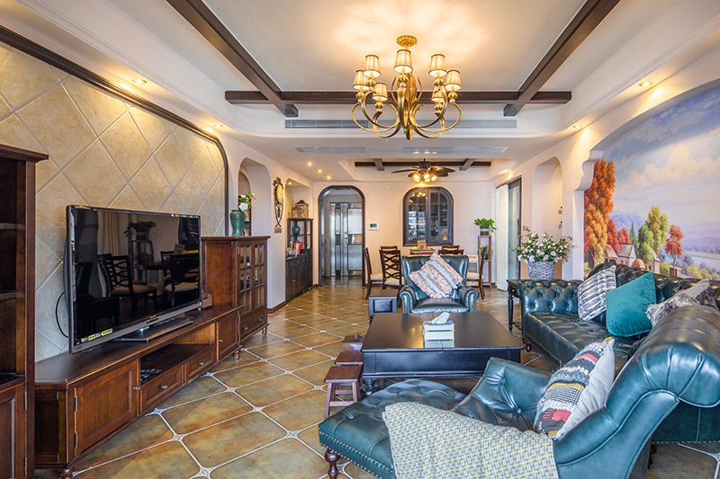 保利壹号公馆美式室内设计三居125平米风格装修案例-客厅全景 保利壹号公馆美式室内设计三居125平米风格装修案例-客厅全景