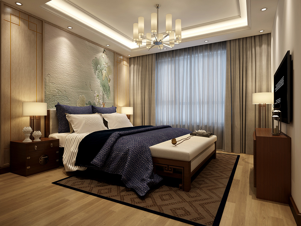 装修公司新中式风格别墅装修效果图-次卧 装修公司新中式风格别墅装修效果图-次卧