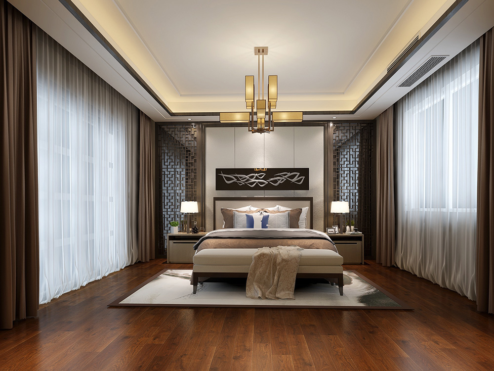 装修公司新中式风格别墅装修效果图-主卧 装修公司新中式风格别墅装修效果图-主卧
