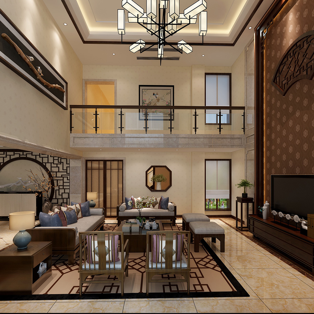 装修公司新中式风格别墅装修效果图-客厅 装修公司新中式风格别墅装修效果图-客厅