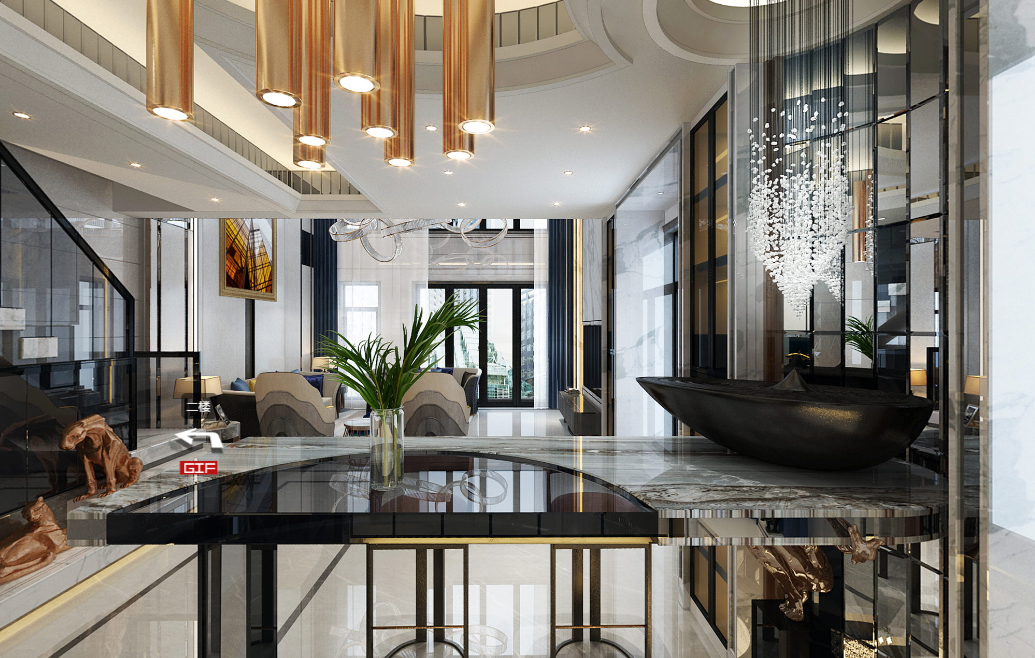 佛山保利外滩一号别墅350平米现代简约风格室内装修案例-客厅 佛山保利外滩一号别墅350平米现代简约风格室内装修案例-客厅