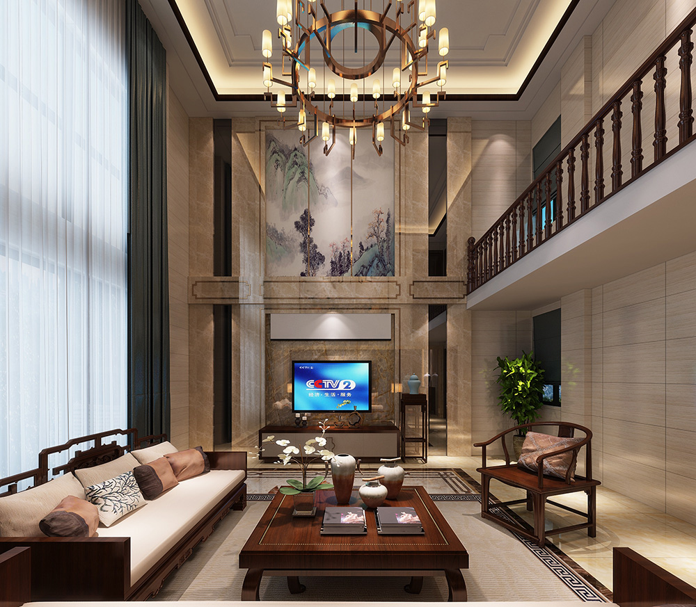 装修公司新中式风格别墅装修效果图-客厅 装修公司新中式风格别墅装修效果图-客厅
